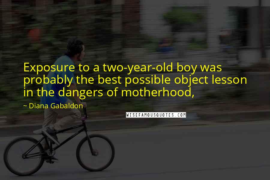 Diana Gabaldon Quotes: Exposure to a two-year-old boy was probably the best possible object lesson in the dangers of motherhood,