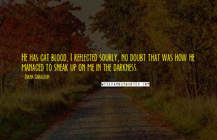 Diana Gabaldon Quotes: He has cat blood, I reflected sourly, no doubt that was how he managed to sneak up on me in the darkness.