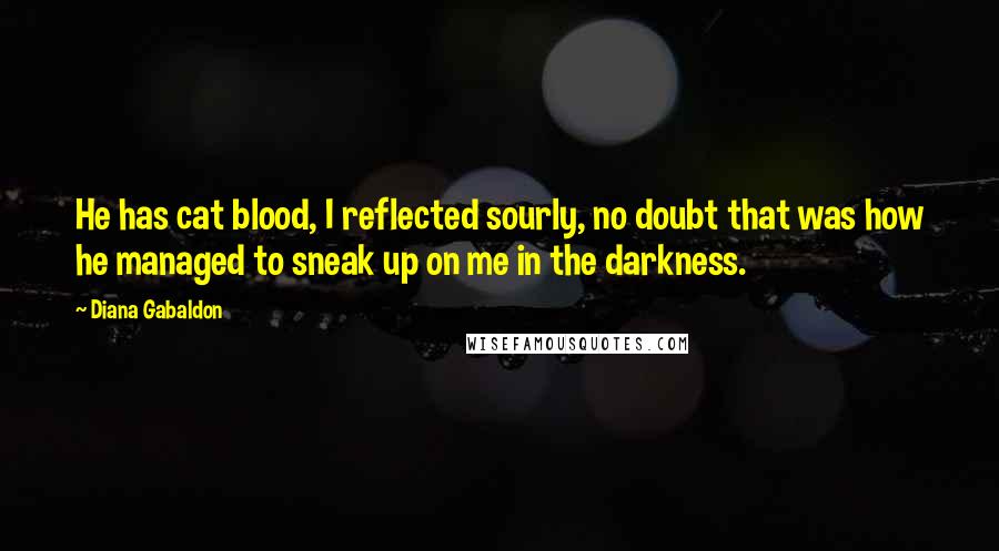 Diana Gabaldon Quotes: He has cat blood, I reflected sourly, no doubt that was how he managed to sneak up on me in the darkness.