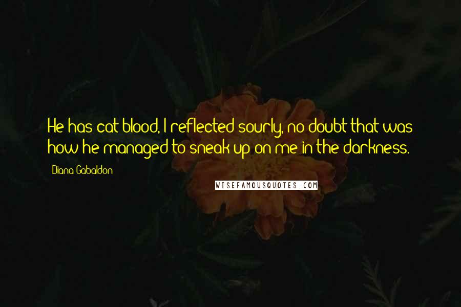 Diana Gabaldon Quotes: He has cat blood, I reflected sourly, no doubt that was how he managed to sneak up on me in the darkness.