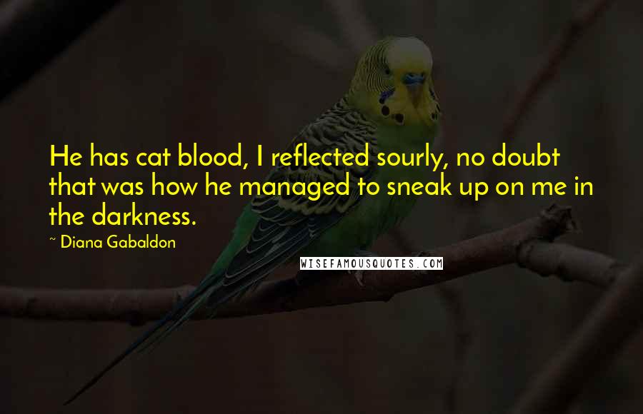 Diana Gabaldon Quotes: He has cat blood, I reflected sourly, no doubt that was how he managed to sneak up on me in the darkness.