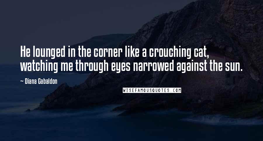 Diana Gabaldon Quotes: He lounged in the corner like a crouching cat, watching me through eyes narrowed against the sun.