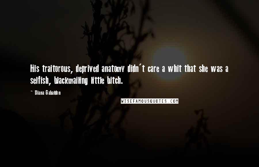 Diana Gabaldon Quotes: His traitorous, deprived anatomy didn't care a whit that she was a selfish, blackmailing little bitch.