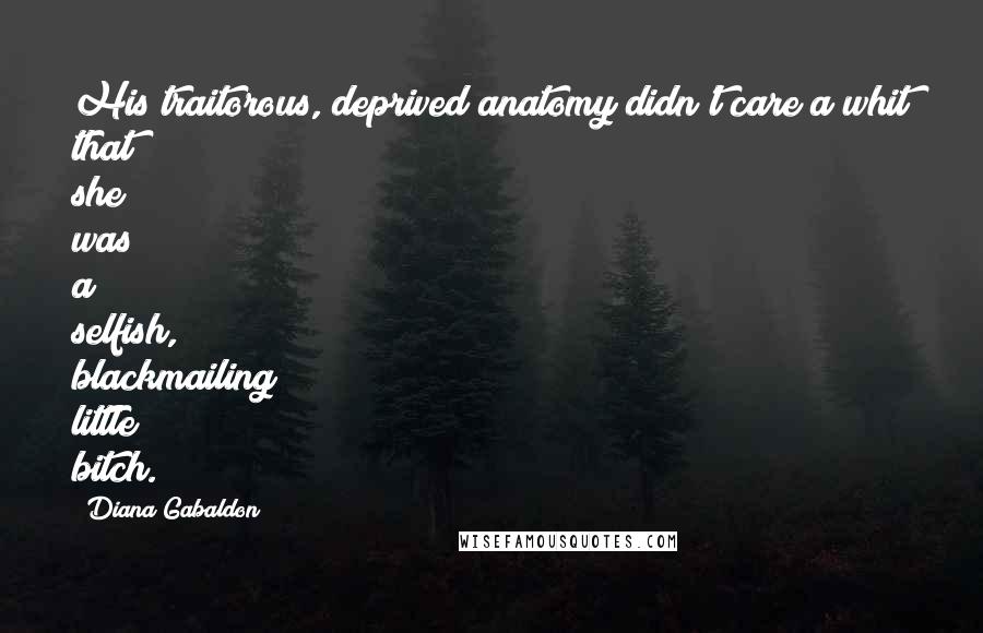 Diana Gabaldon Quotes: His traitorous, deprived anatomy didn't care a whit that she was a selfish, blackmailing little bitch.