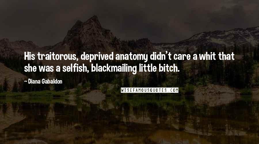 Diana Gabaldon Quotes: His traitorous, deprived anatomy didn't care a whit that she was a selfish, blackmailing little bitch.