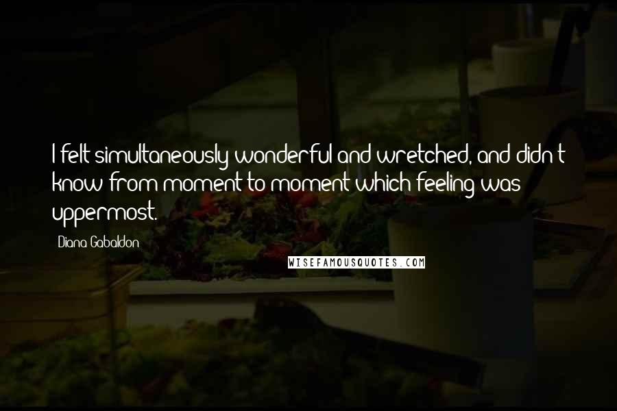 Diana Gabaldon Quotes: I felt simultaneously wonderful and wretched, and didn't know from moment to moment which feeling was uppermost.