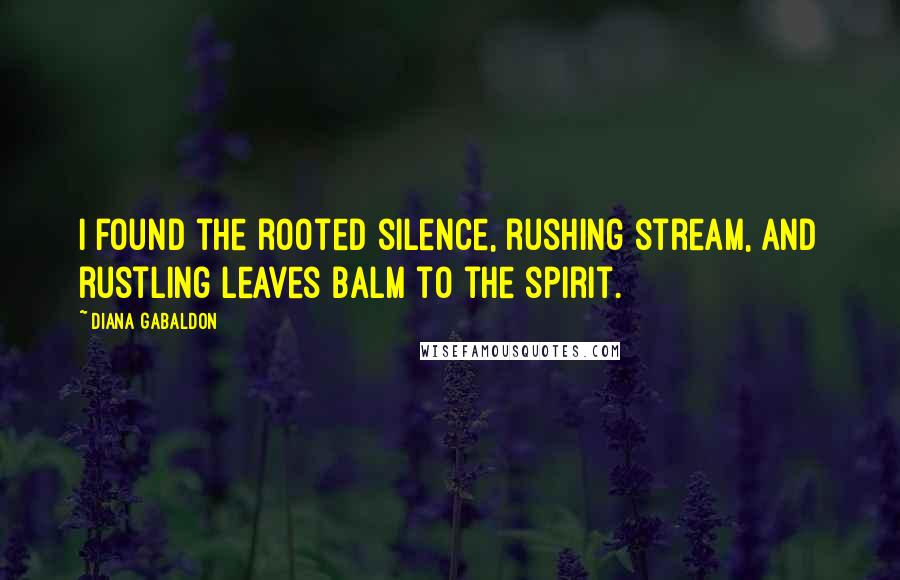 Diana Gabaldon Quotes: I found the rooted silence, rushing stream, and rustling leaves balm to the spirit.