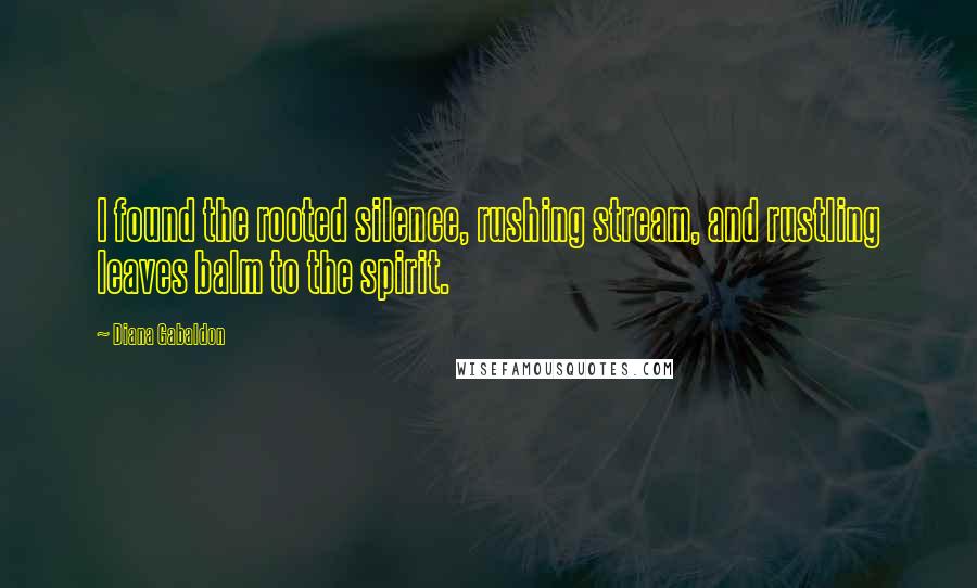 Diana Gabaldon Quotes: I found the rooted silence, rushing stream, and rustling leaves balm to the spirit.