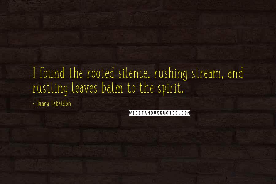 Diana Gabaldon Quotes: I found the rooted silence, rushing stream, and rustling leaves balm to the spirit.