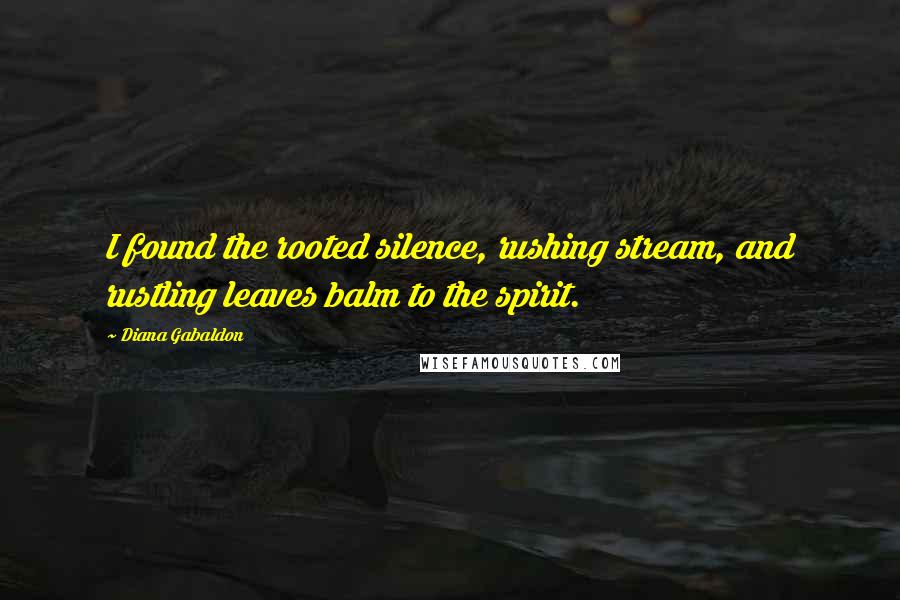 Diana Gabaldon Quotes: I found the rooted silence, rushing stream, and rustling leaves balm to the spirit.