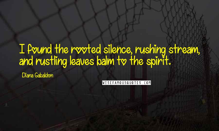 Diana Gabaldon Quotes: I found the rooted silence, rushing stream, and rustling leaves balm to the spirit.