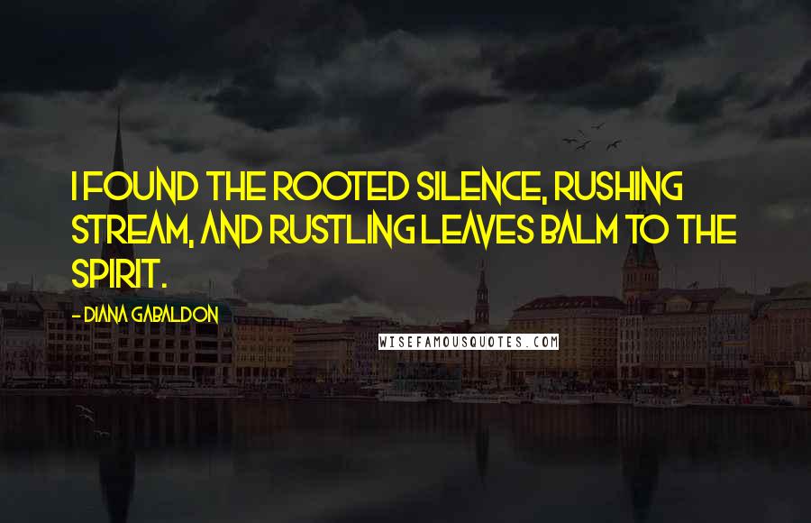 Diana Gabaldon Quotes: I found the rooted silence, rushing stream, and rustling leaves balm to the spirit.