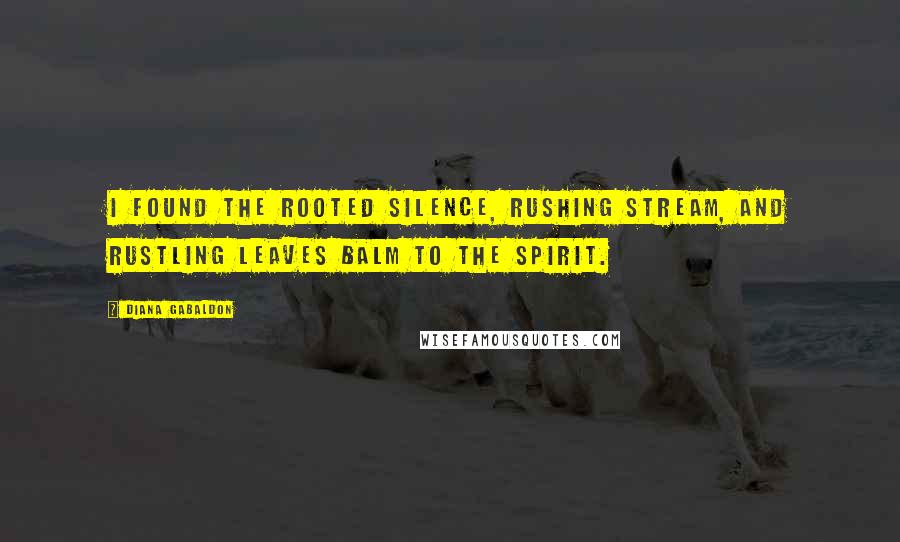 Diana Gabaldon Quotes: I found the rooted silence, rushing stream, and rustling leaves balm to the spirit.