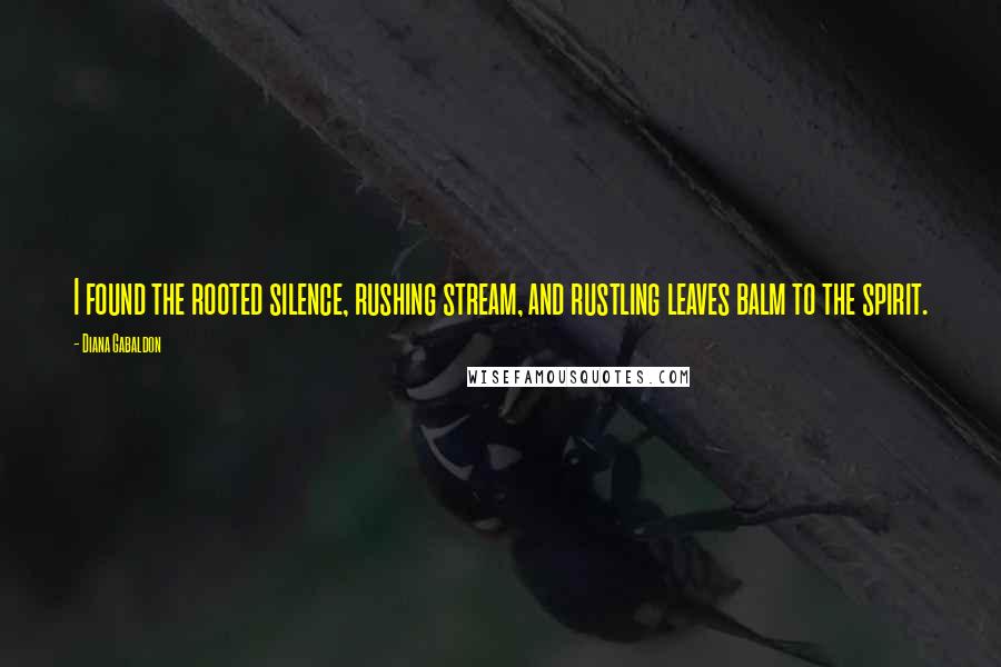 Diana Gabaldon Quotes: I found the rooted silence, rushing stream, and rustling leaves balm to the spirit.