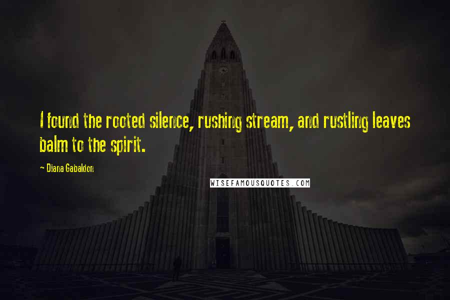 Diana Gabaldon Quotes: I found the rooted silence, rushing stream, and rustling leaves balm to the spirit.