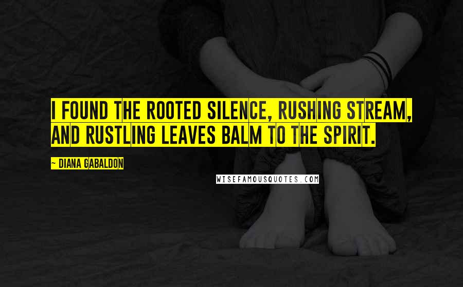 Diana Gabaldon Quotes: I found the rooted silence, rushing stream, and rustling leaves balm to the spirit.