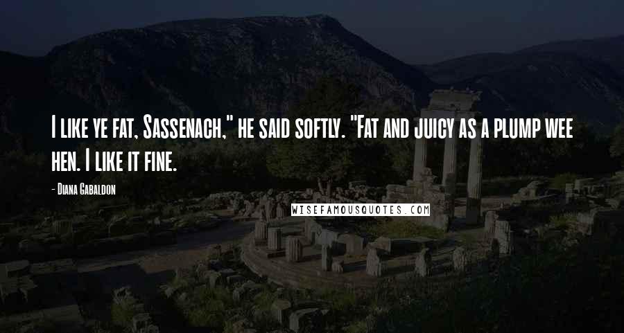 Diana Gabaldon Quotes: I like ye fat, Sassenach," he said softly. "Fat and juicy as a plump wee hen. I like it fine.