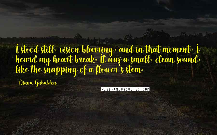 Diana Gabaldon Quotes: I stood still, vision blurring, and in that moment, I heard my heart break. It was a small, clean sound, like the snapping of a flower's stem.