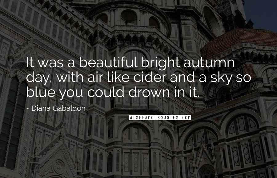 Diana Gabaldon Quotes: It was a beautiful bright autumn day, with air like cider and a sky so blue you could drown in it.