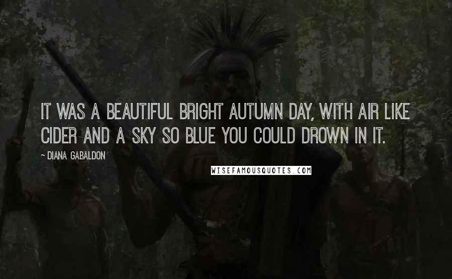 Diana Gabaldon Quotes: It was a beautiful bright autumn day, with air like cider and a sky so blue you could drown in it.