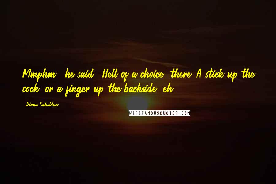 Diana Gabaldon Quotes: Mmphm," he said. "Hell of a choice, there. A stick up the cock, or a finger up the backside, eh?