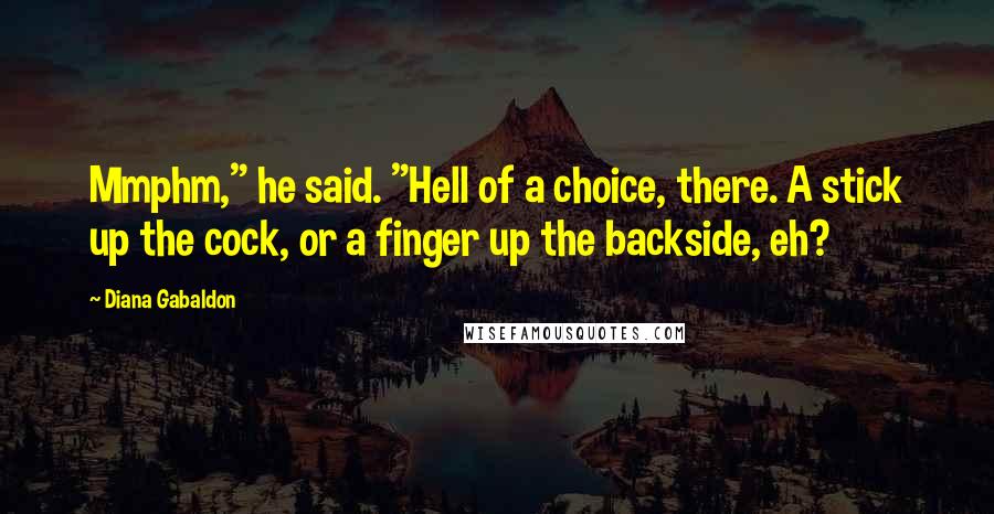 Diana Gabaldon Quotes: Mmphm," he said. "Hell of a choice, there. A stick up the cock, or a finger up the backside, eh?