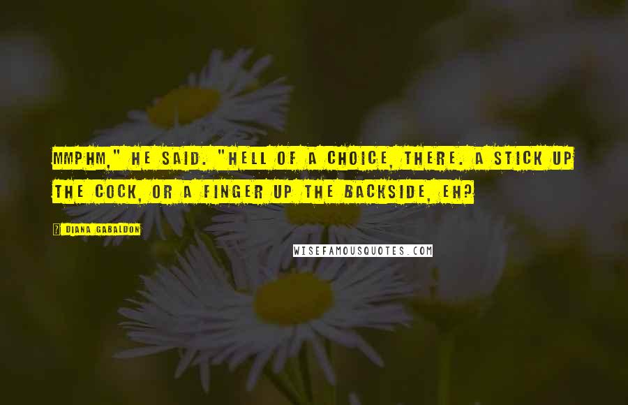 Diana Gabaldon Quotes: Mmphm," he said. "Hell of a choice, there. A stick up the cock, or a finger up the backside, eh?