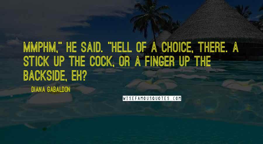 Diana Gabaldon Quotes: Mmphm," he said. "Hell of a choice, there. A stick up the cock, or a finger up the backside, eh?