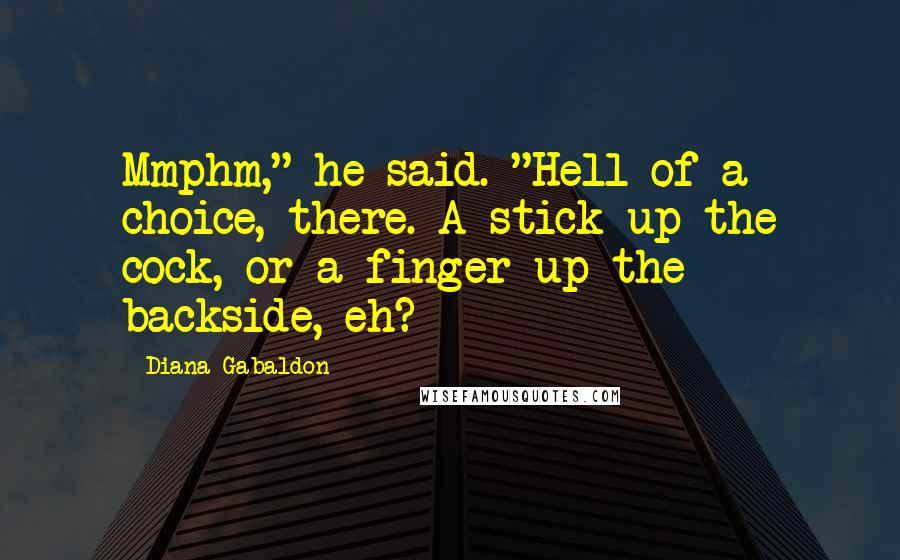 Diana Gabaldon Quotes: Mmphm," he said. "Hell of a choice, there. A stick up the cock, or a finger up the backside, eh?