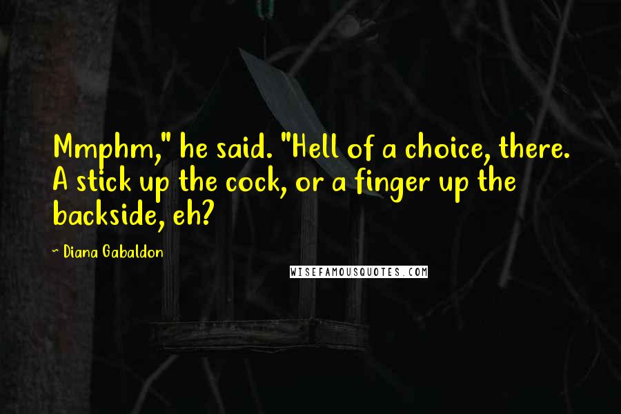 Diana Gabaldon Quotes: Mmphm," he said. "Hell of a choice, there. A stick up the cock, or a finger up the backside, eh?