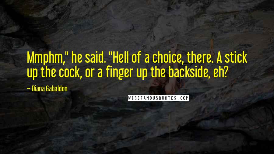 Diana Gabaldon Quotes: Mmphm," he said. "Hell of a choice, there. A stick up the cock, or a finger up the backside, eh?
