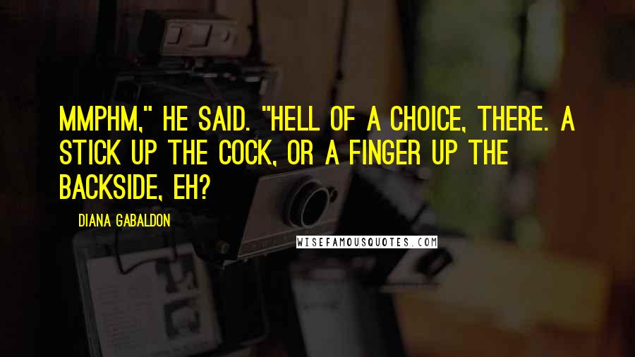 Diana Gabaldon Quotes: Mmphm," he said. "Hell of a choice, there. A stick up the cock, or a finger up the backside, eh?