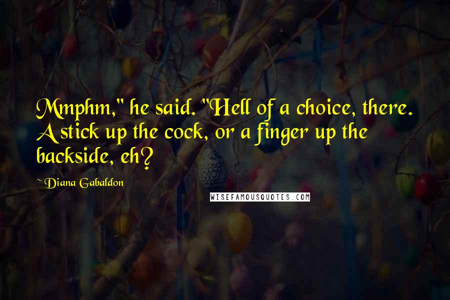 Diana Gabaldon Quotes: Mmphm," he said. "Hell of a choice, there. A stick up the cock, or a finger up the backside, eh?