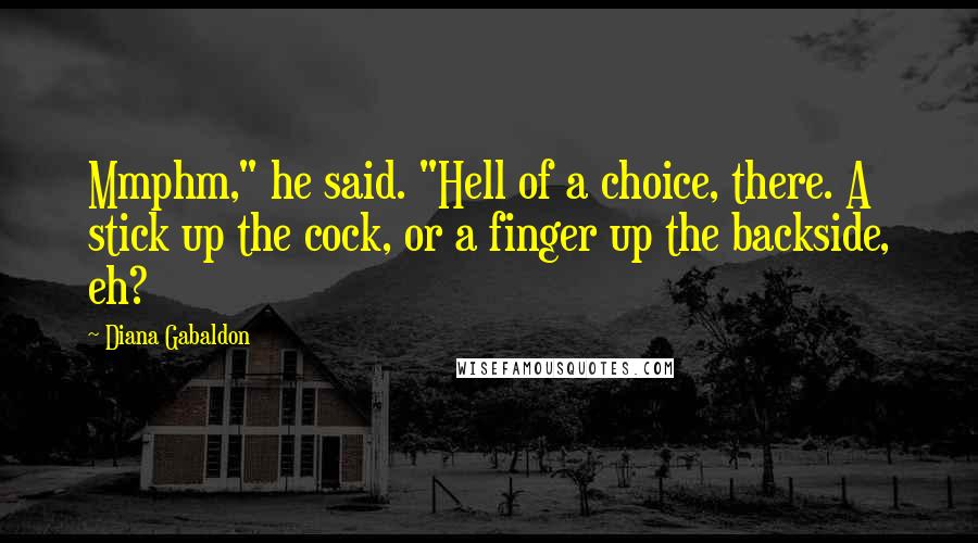Diana Gabaldon Quotes: Mmphm," he said. "Hell of a choice, there. A stick up the cock, or a finger up the backside, eh?
