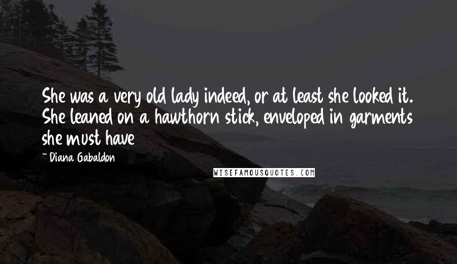 Diana Gabaldon Quotes: She was a very old lady indeed, or at least she looked it. She leaned on a hawthorn stick, enveloped in garments she must have