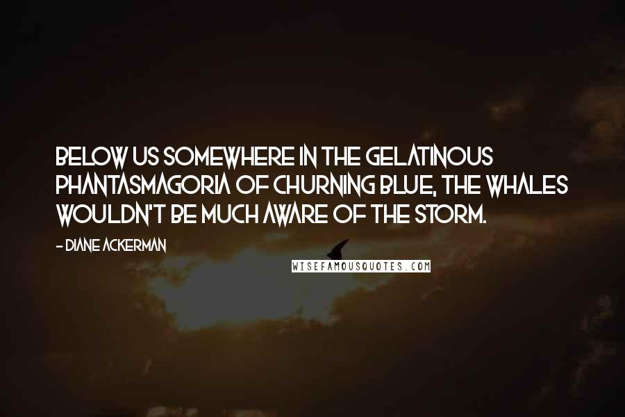 Diane Ackerman Quotes: Below us somewhere in the gelatinous phantasmagoria of churning blue, the whales wouldn't be much aware of the storm.