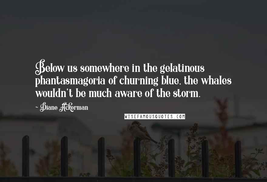 Diane Ackerman Quotes: Below us somewhere in the gelatinous phantasmagoria of churning blue, the whales wouldn't be much aware of the storm.