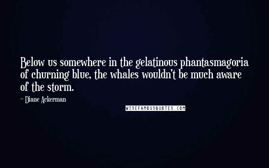 Diane Ackerman Quotes: Below us somewhere in the gelatinous phantasmagoria of churning blue, the whales wouldn't be much aware of the storm.