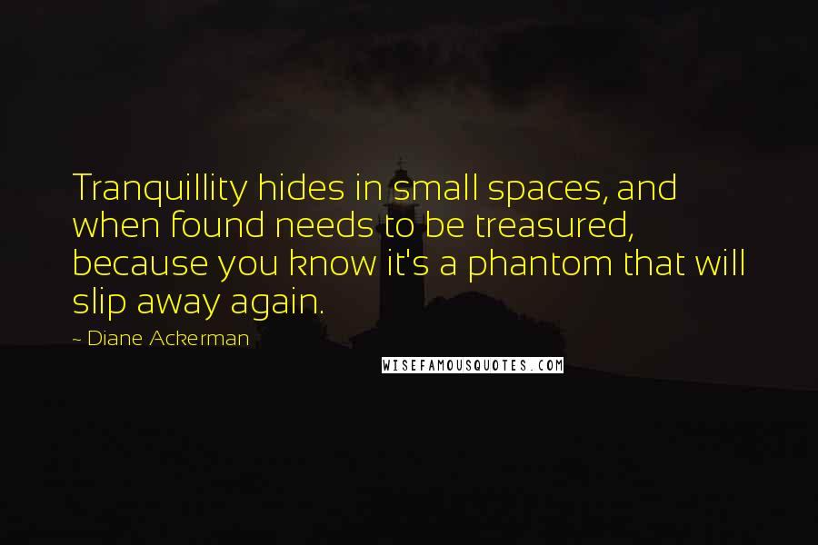 Diane Ackerman Quotes: Tranquillity hides in small spaces, and when found needs to be treasured, because you know it's a phantom that will slip away again.