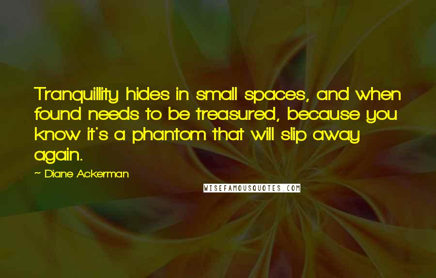 Diane Ackerman Quotes: Tranquillity hides in small spaces, and when found needs to be treasured, because you know it's a phantom that will slip away again.