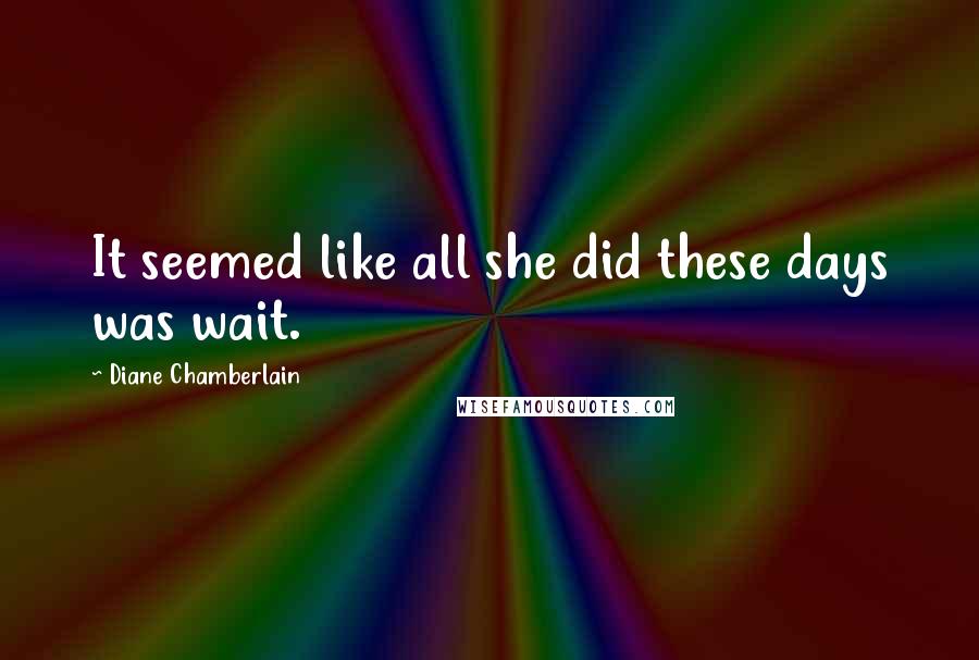 Diane Chamberlain Quotes: It seemed like all she did these days was wait.