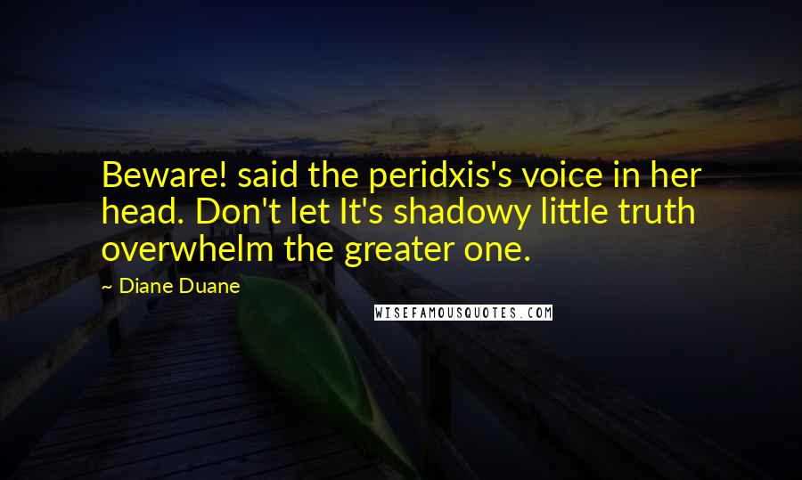 Diane Duane Quotes: Beware! said the peridxis's voice in her head. Don't let It's shadowy little truth overwhelm the greater one.