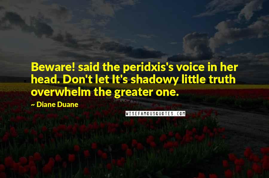 Diane Duane Quotes: Beware! said the peridxis's voice in her head. Don't let It's shadowy little truth overwhelm the greater one.
