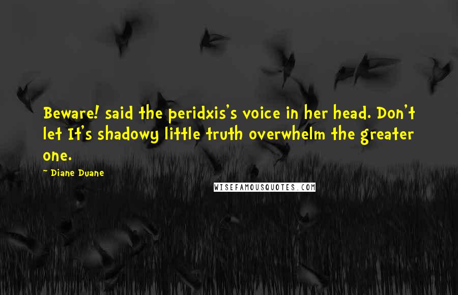 Diane Duane Quotes: Beware! said the peridxis's voice in her head. Don't let It's shadowy little truth overwhelm the greater one.