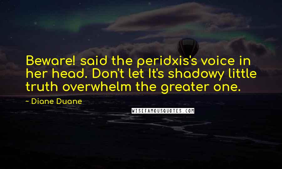 Diane Duane Quotes: Beware! said the peridxis's voice in her head. Don't let It's shadowy little truth overwhelm the greater one.