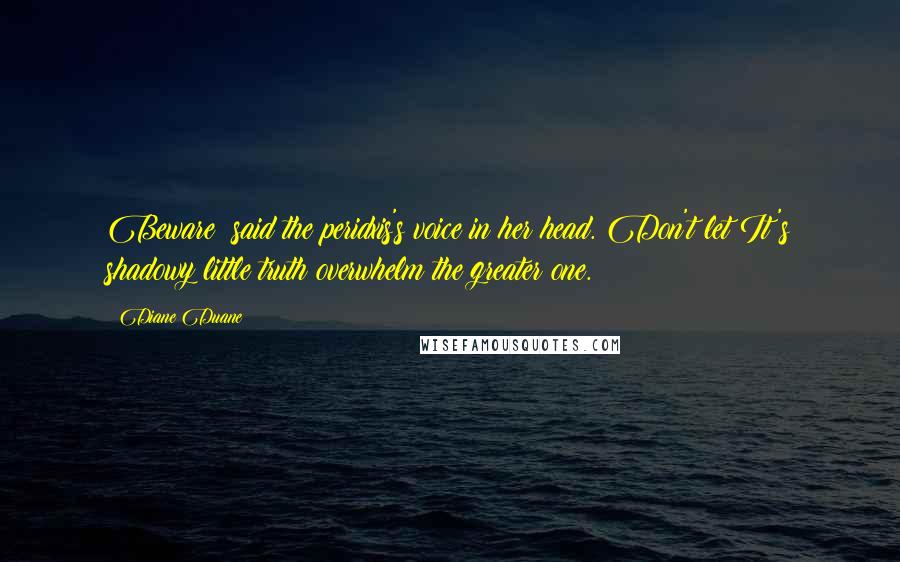 Diane Duane Quotes: Beware! said the peridxis's voice in her head. Don't let It's shadowy little truth overwhelm the greater one.