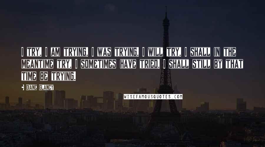 Diane Glancy Quotes: I try. I am trying. I was trying. I will try. I shall in the meantime try. I sometimes have tried. I shall still by that time be trying.