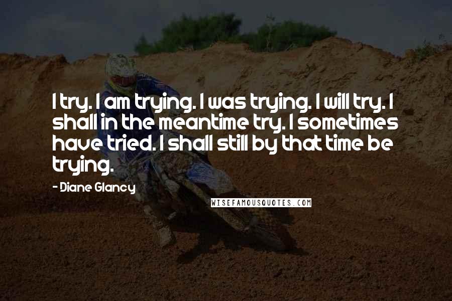 Diane Glancy Quotes: I try. I am trying. I was trying. I will try. I shall in the meantime try. I sometimes have tried. I shall still by that time be trying.