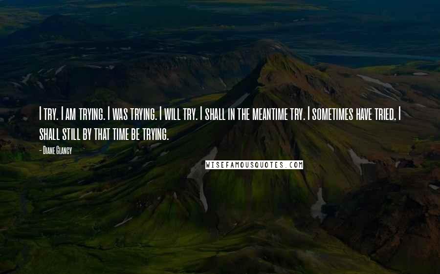 Diane Glancy Quotes: I try. I am trying. I was trying. I will try. I shall in the meantime try. I sometimes have tried. I shall still by that time be trying.