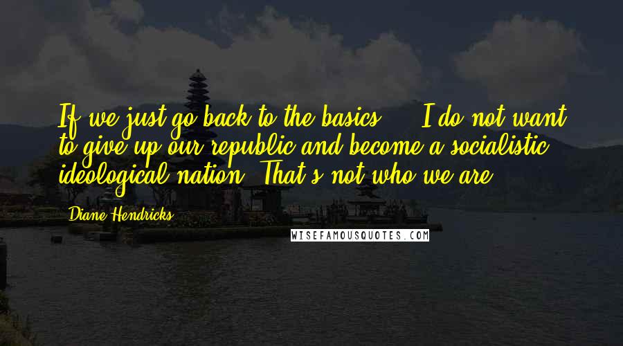 Diane Hendricks Quotes: If we just go back to the basics ... I do not want to give up our republic and become a socialistic ideological nation. That's not who we are.